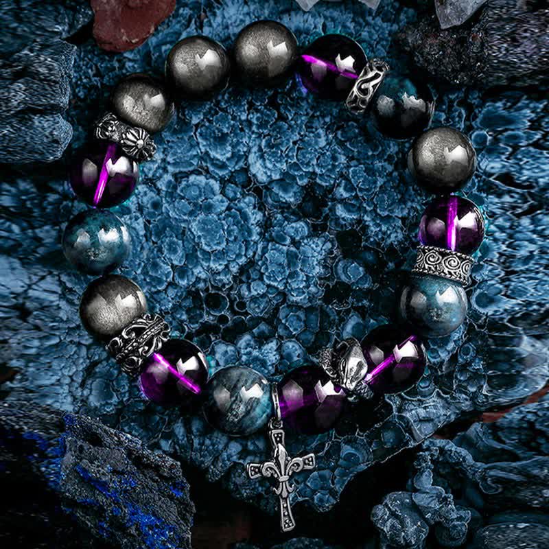 Bracciale da uomo con perline in ametista, ossidiana, apatite blu Olivenorma - image 4