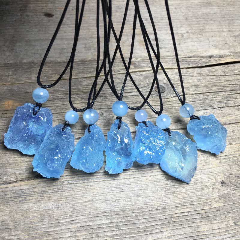 Collana con pietra preziosa calma in acquamarina naturale Olivenorma 