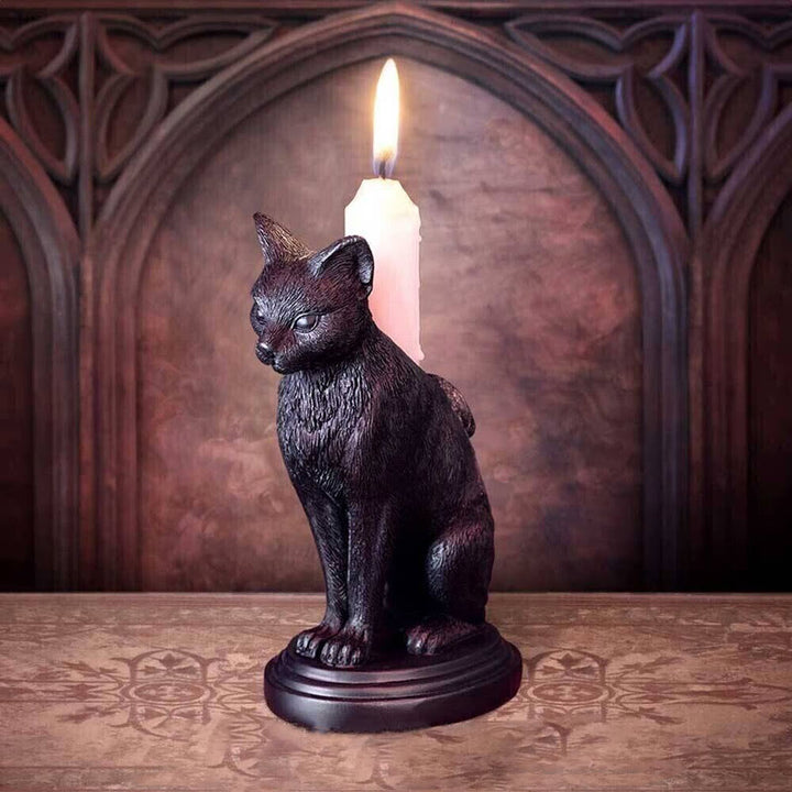 Olivenorma Portacandele con statuetta di lupo e gatto gotico