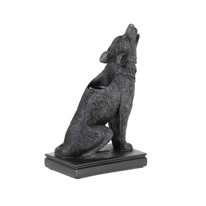 Olivenorma Portacandele con statuetta di lupo e gatto gotico