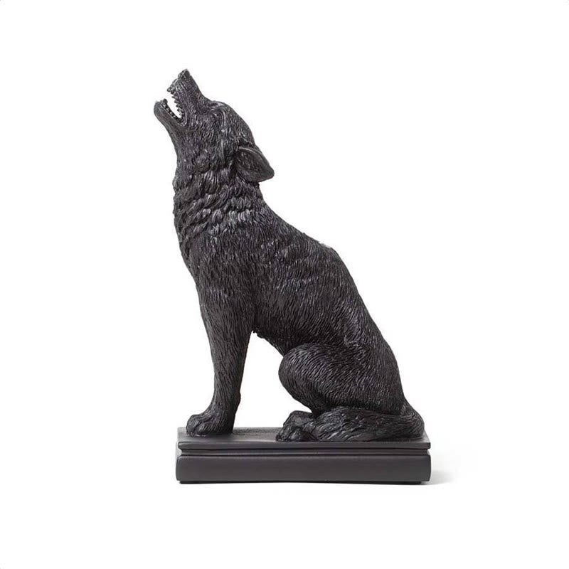 Olivenorma Portacandele con statuetta di lupo e gatto gotico