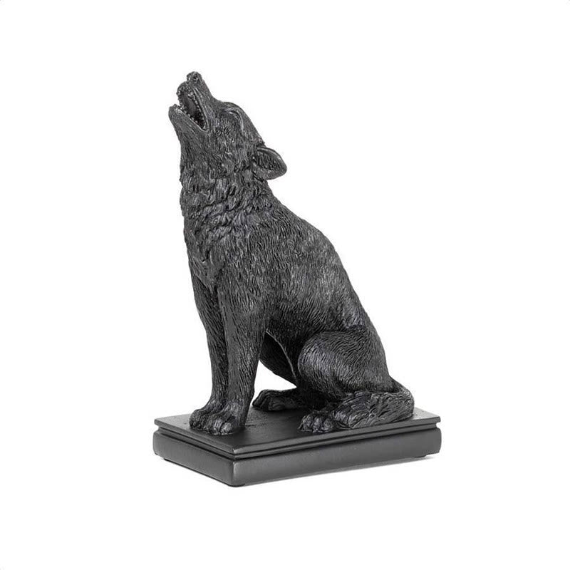 Olivenorma Portacandele con statuetta di lupo e gatto gotico