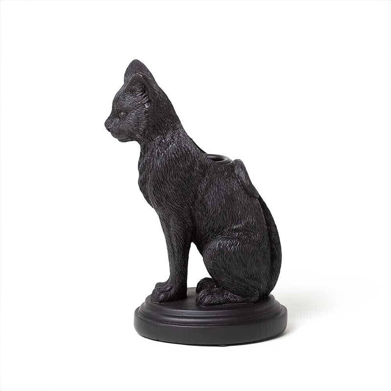 Olivenorma Portacandele con statuetta di lupo e gatto gotico