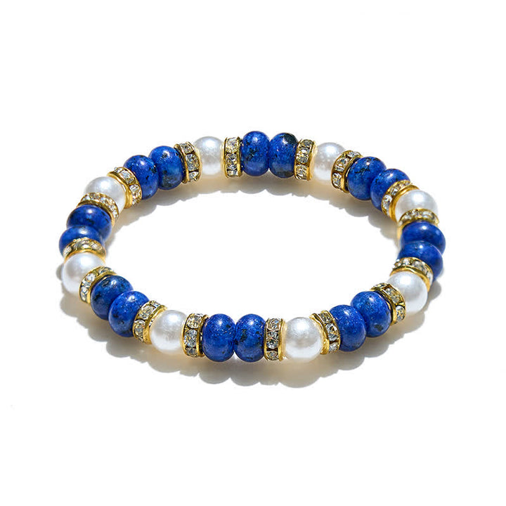 Olivenorma Bracciale da donna in lapislazzuli con perle d'acqua dolce naturali 