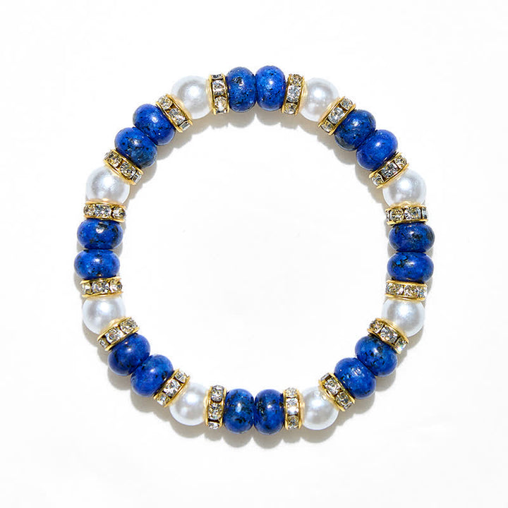 Olivenorma Bracciale da donna in lapislazzuli con perle d'acqua dolce naturali 