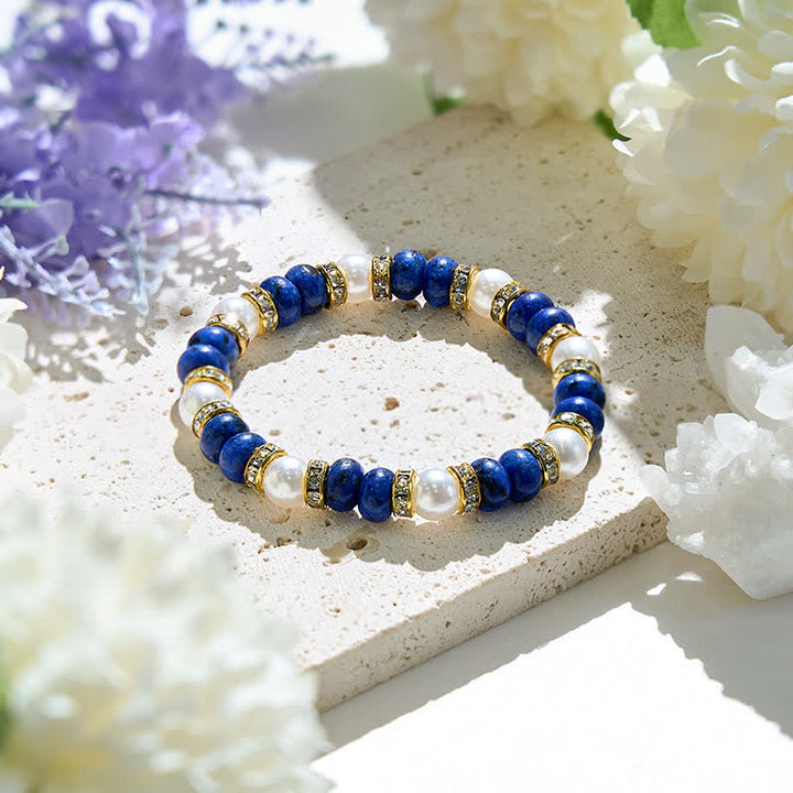 Olivenorma Bracciale da donna in lapislazzuli con perle d'acqua dolce naturali 