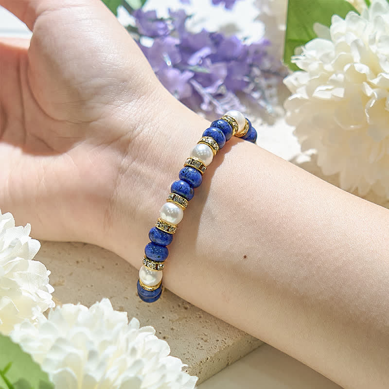 Olivenorma Bracciale da donna in lapislazzuli con perle d'acqua dolce naturali 