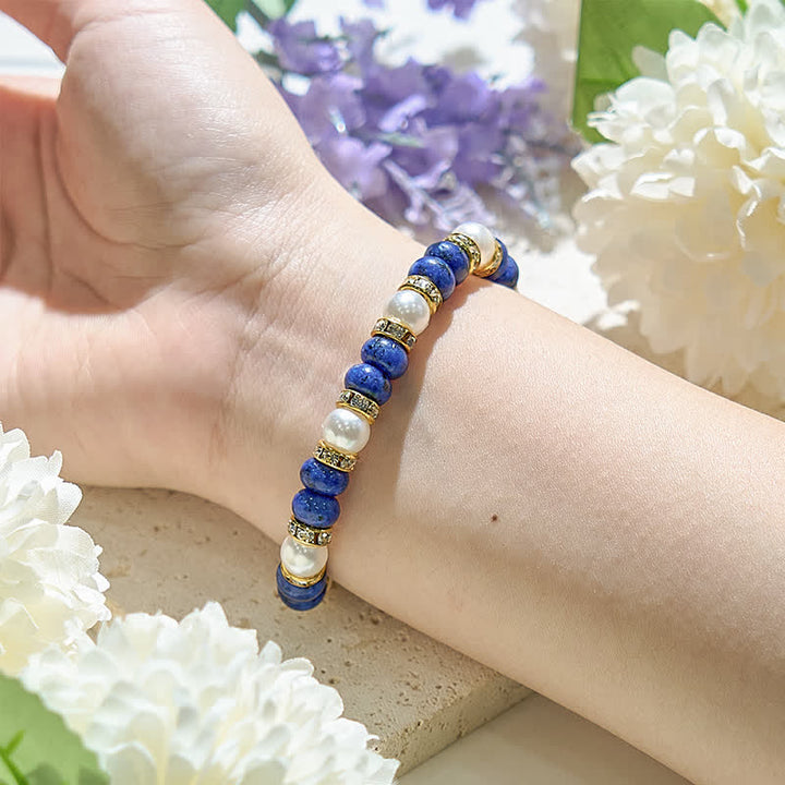 Olivenorma Bracciale da donna in lapislazzuli con perle d'acqua dolce naturali 