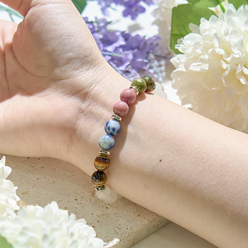 Bracciale da donna con perline di cristallo trasparente naturale Olivenorma 