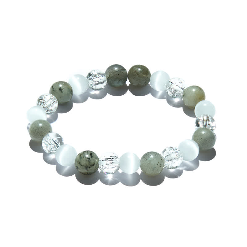 Braccialetto Olivenorma con perline di labradorite e pietra occhio di gatto da 8 mm 
