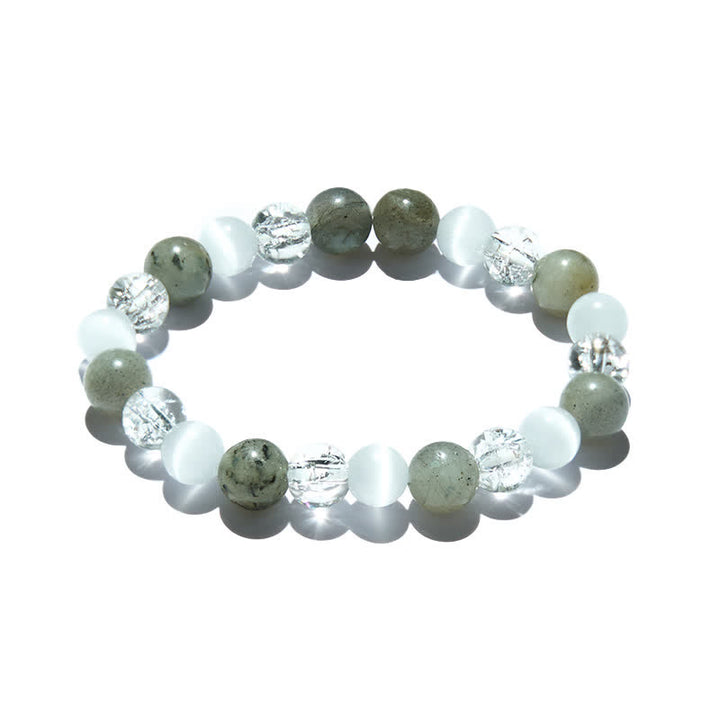 Braccialetto Olivenorma con perline di labradorite e pietra occhio di gatto da 8 mm 