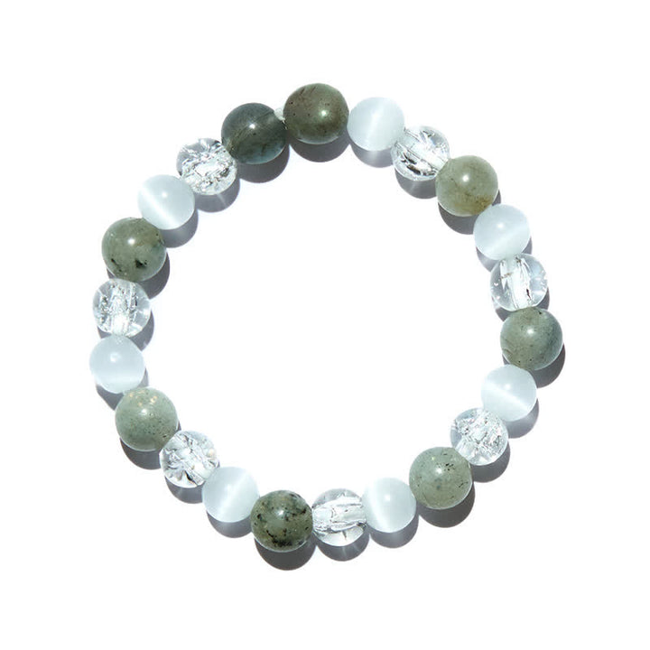 Braccialetto Olivenorma con perline di labradorite e pietra occhio di gatto da 8 mm 