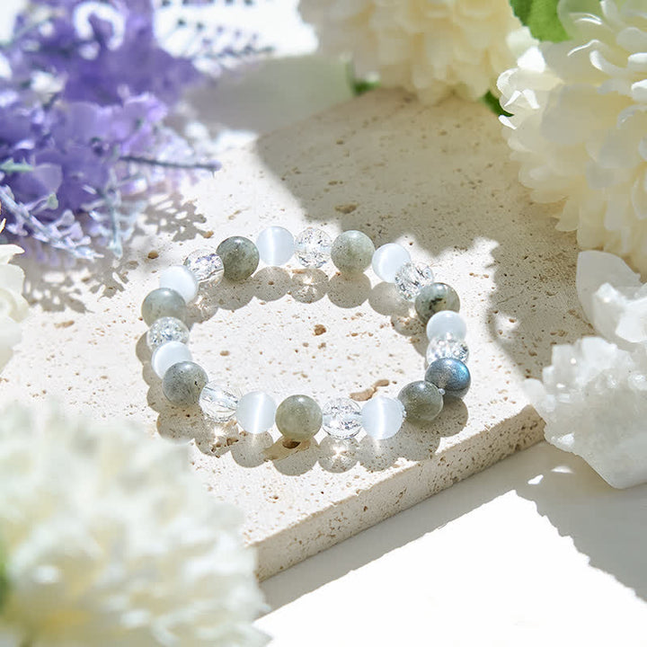 Braccialetto Olivenorma con perline di labradorite e pietra occhio di gatto da 8 mm 