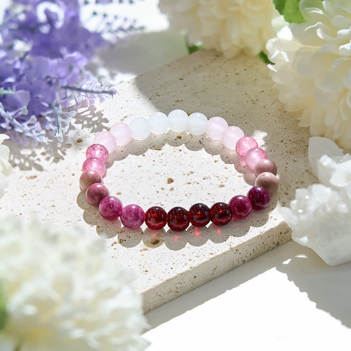 Olivenorma Bracciale da donna con perline di cristallo rosa naturale da 8 mm 
