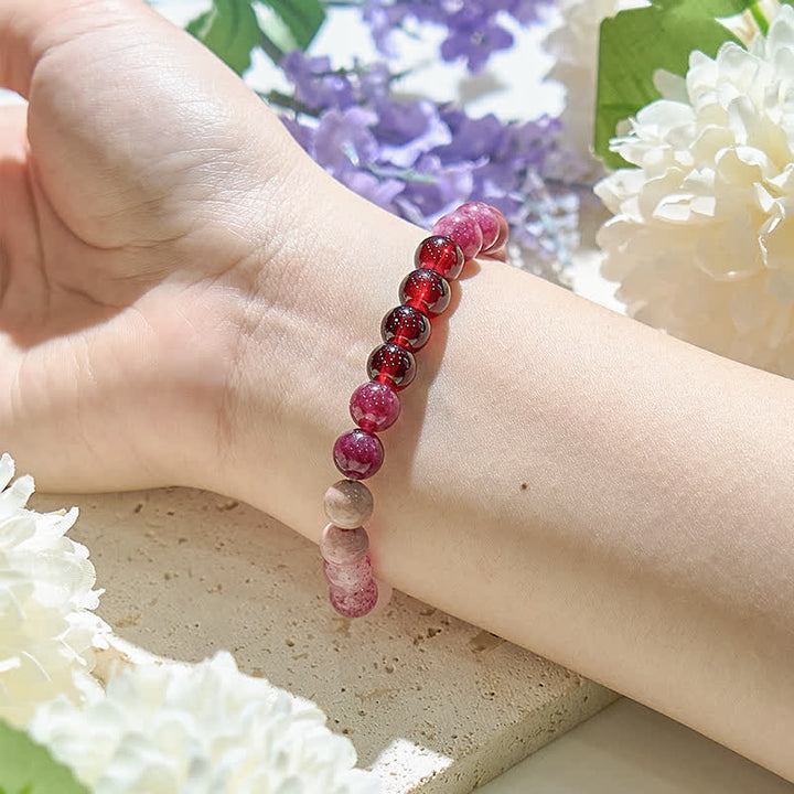 Olivenorma Bracciale da donna con perline di cristallo rosa naturale da 8 mm 