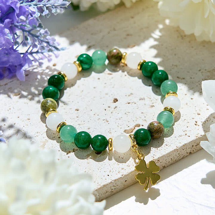 Bracciale Olivenorma con perline di unakite verde avventurina e cristallo trasparente 