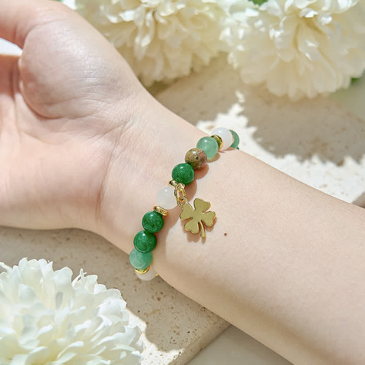 Bracciale Olivenorma con perline di unakite verde avventurina e cristallo trasparente 