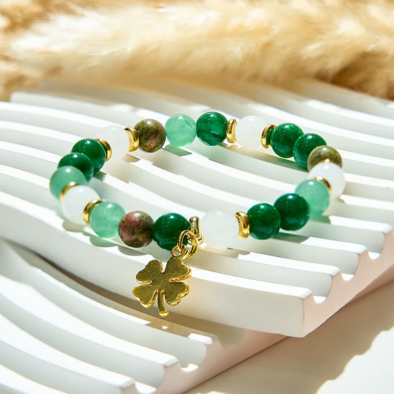 Bracciale Olivenorma con perline di unakite verde avventurina e cristallo trasparente 