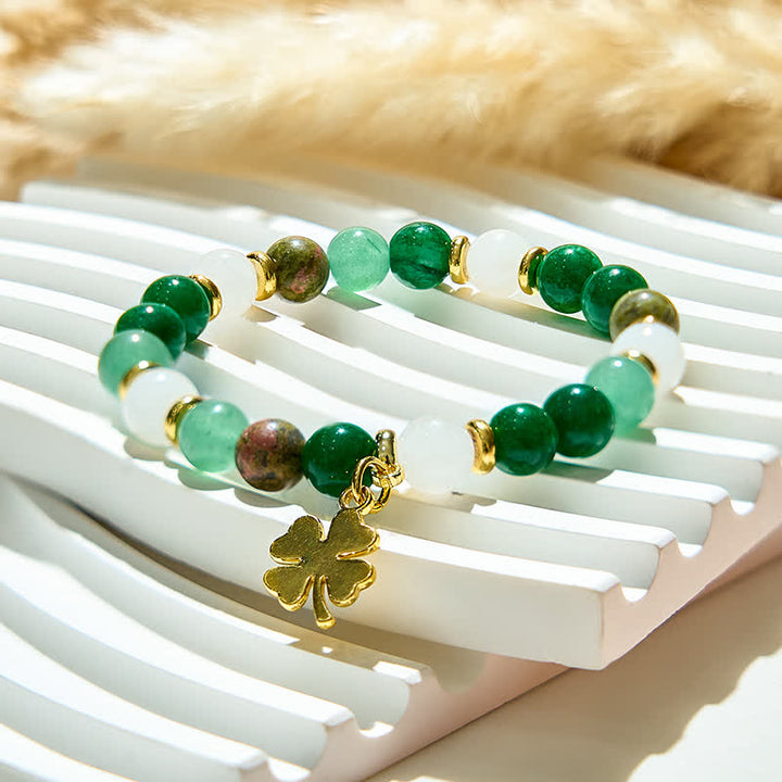 Bracciale Olivenorma con perline di unakite verde avventurina e cristallo trasparente 