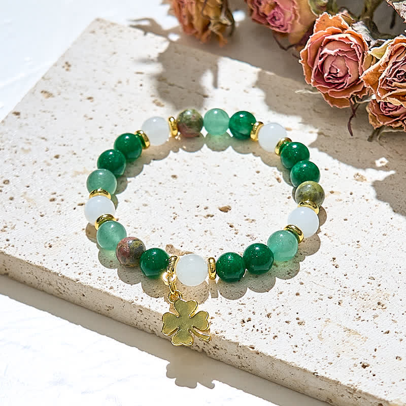 Bracciale Olivenorma con perline di unakite verde avventurina e cristallo trasparente 
