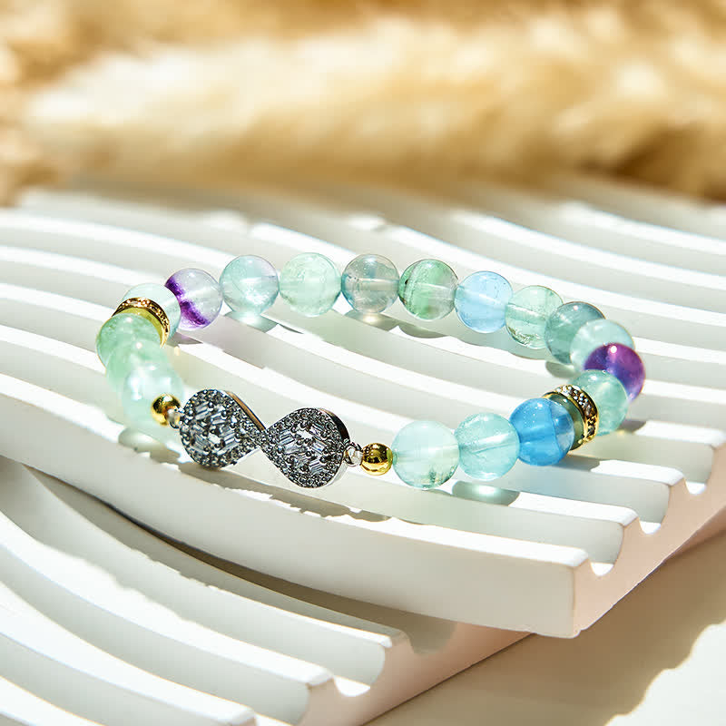 Bracciale con simbolo dell'infinito in perline di fluorite naturale Olivenorma