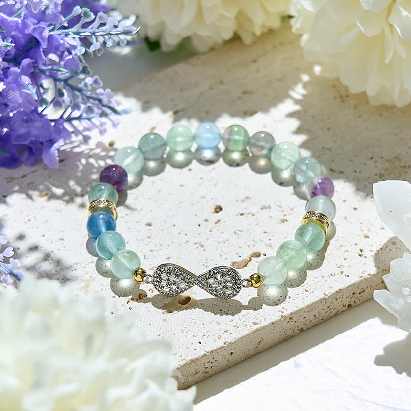 Bracciale con simbolo dell'infinito in perline di fluorite naturale Olivenorma