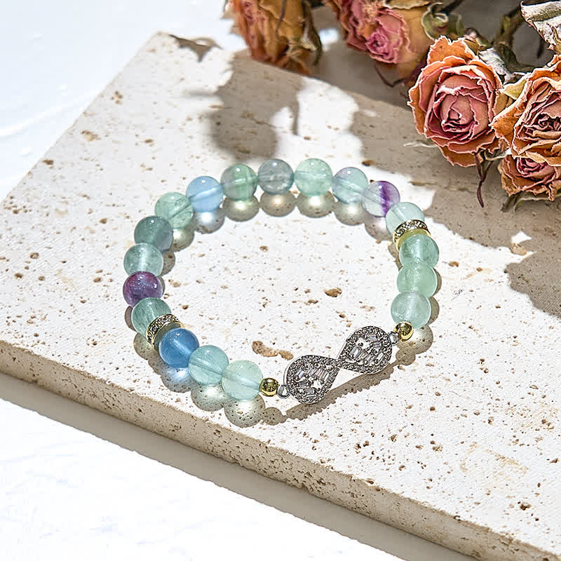 Bracciale con simbolo dell'infinito in perline di fluorite naturale Olivenorma