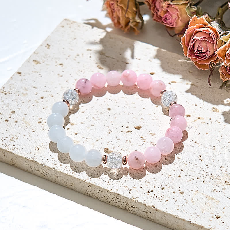 Bracciale Olivenorma con perline di opale rosa e cristallo trasparente 