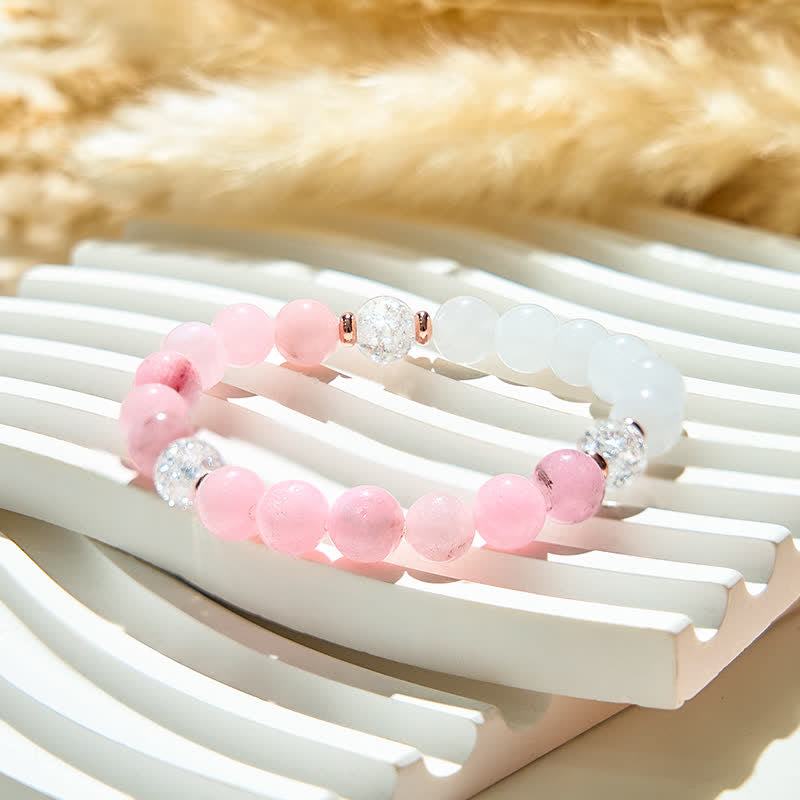 Bracciale Olivenorma con perline di opale rosa e cristallo trasparente 
