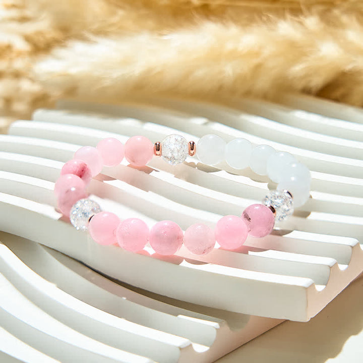 Bracciale Olivenorma con perline di opale rosa e cristallo trasparente 