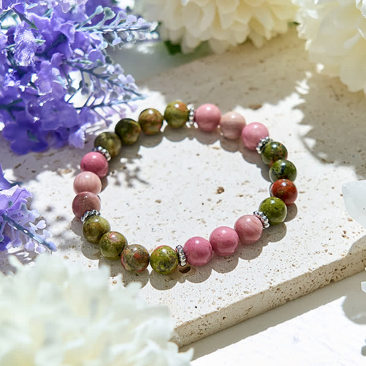 Bracciale con perline di rodonite unakite naturale Olivenorma 