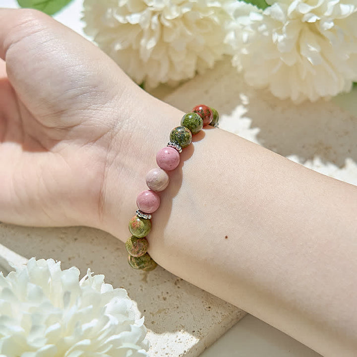 Bracciale con perline di rodonite unakite naturale Olivenorma 