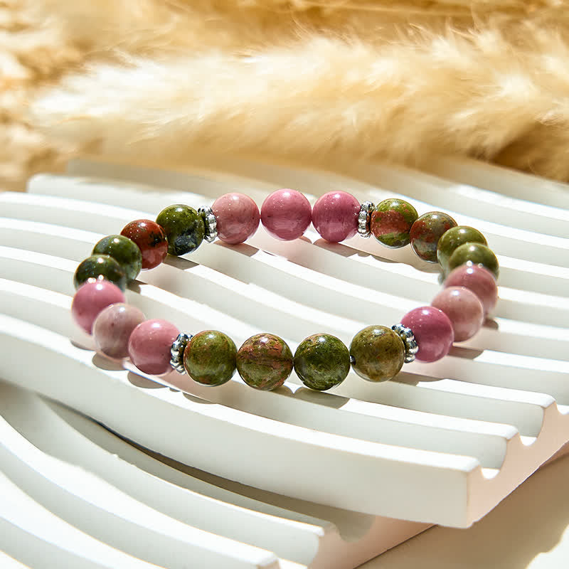 Bracciale con perline di rodonite unakite naturale Olivenorma 