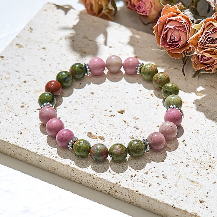 Bracciale con perline di rodonite unakite naturale Olivenorma 