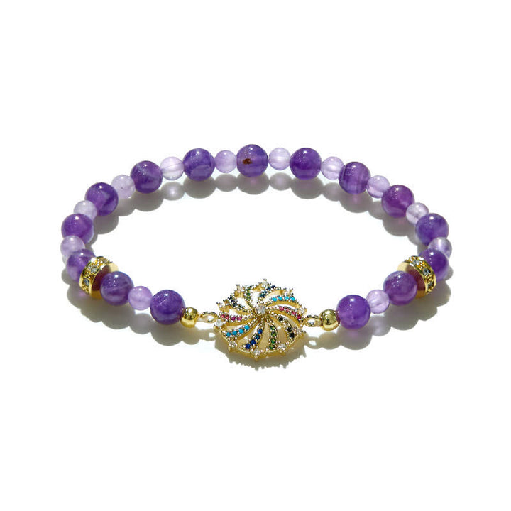 Olivenorma Bracciale con ciondolo a forma di mulino a vento in metallo con perline di ametista e zirconi colorati
