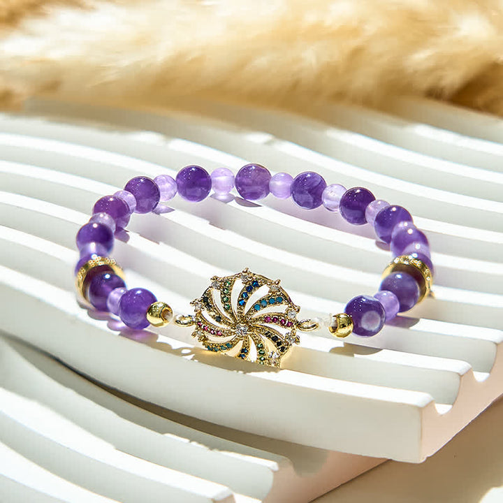Olivenorma Bracciale con ciondolo a forma di mulino a vento in metallo con perline di ametista e zirconi colorati