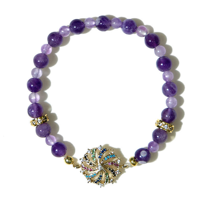 Olivenorma Bracciale con ciondolo a forma di mulino a vento in metallo con perline di ametista e zirconi colorati