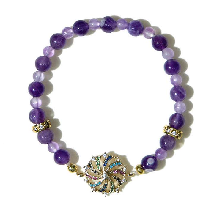 Olivenorma Bracciale con ciondolo a forma di mulino a vento in metallo con perline di ametista e zirconi colorati