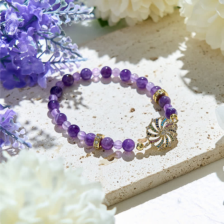 Olivenorma Bracciale con ciondolo a forma di mulino a vento in metallo con perline di ametista e zirconi colorati