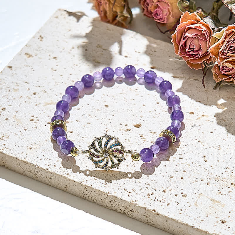 Olivenorma Bracciale con ciondolo a forma di mulino a vento in metallo con perline di ametista e zirconi colorati