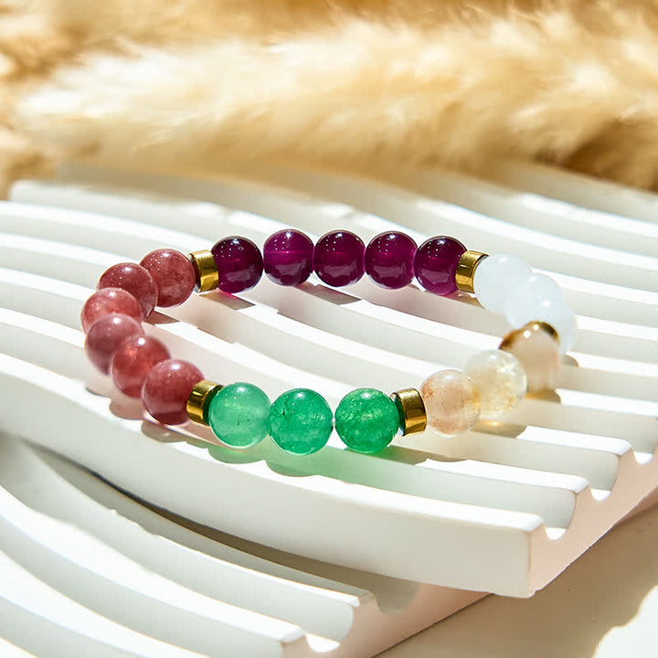 Bracciale Olivenorma con perline di quarzo fragola, granato e avventurina verde 