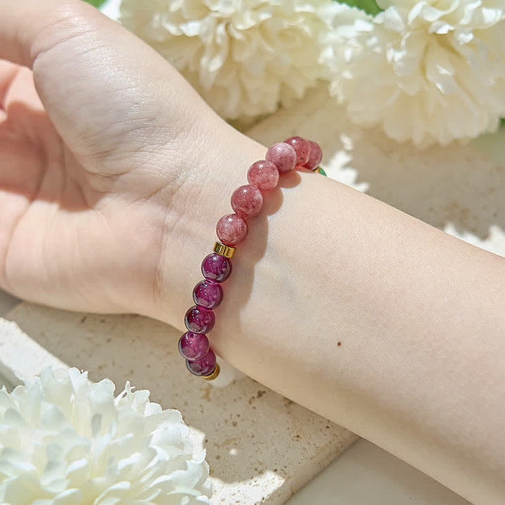 Bracciale Olivenorma con perline di quarzo fragola, granato e avventurina verde 