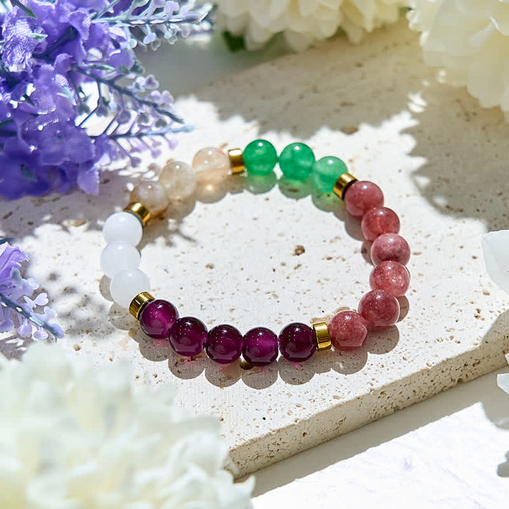 Bracciale Olivenorma con perline di quarzo fragola, granato e avventurina verde 