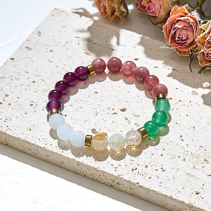 Bracciale Olivenorma con perline di quarzo fragola, granato e avventurina verde 