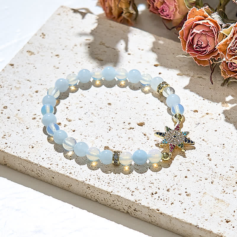 Braccialetto Olivenorma Opalite Beads Zircone colorato Stella a otto punte 