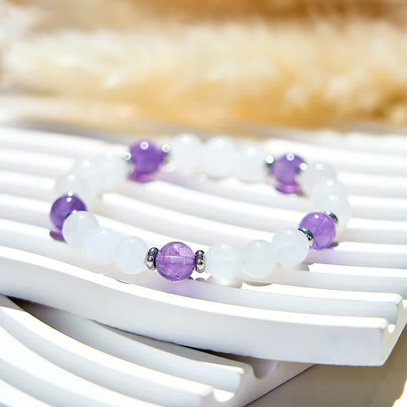Bracciale Olivenorma con perline di cristallo trasparente di ametista naturale