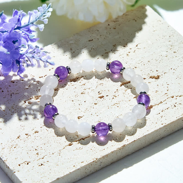 Bracciale Olivenorma con perline di cristallo trasparente di ametista naturale