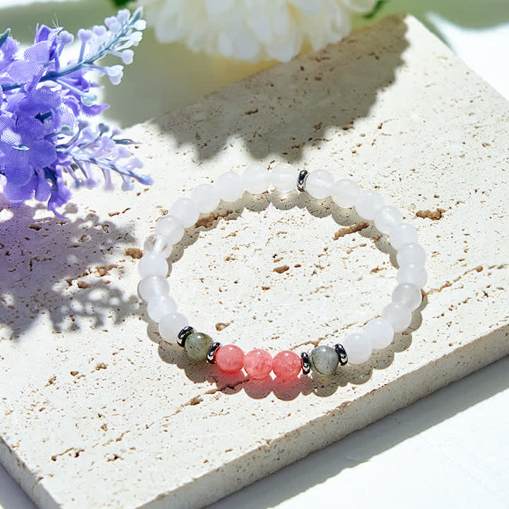 Bracciale di perline di labradorite e quarzo fragola in cristallo trasparente Olivenorma 