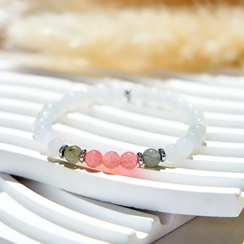 Bracciale di perline di labradorite e quarzo fragola in cristallo trasparente Olivenorma 