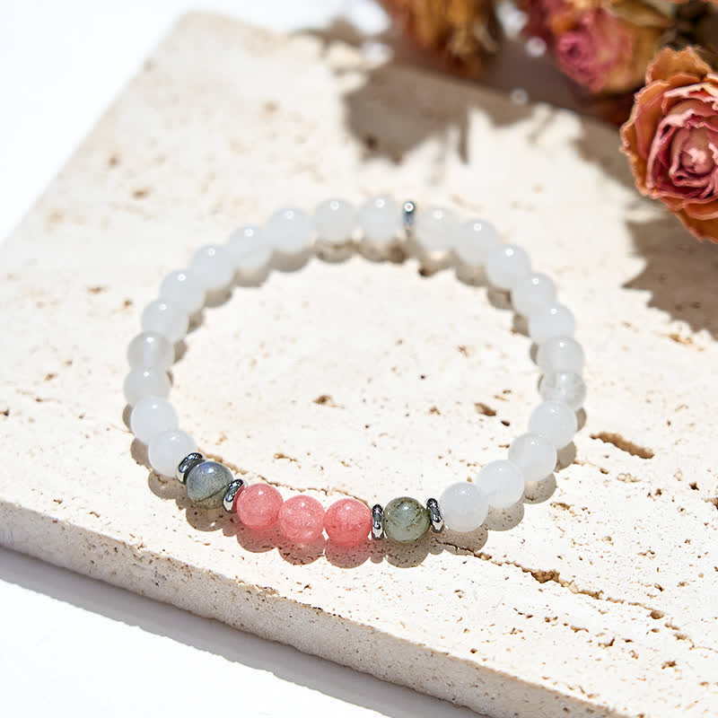 Bracciale di perline di labradorite e quarzo fragola in cristallo trasparente Olivenorma 